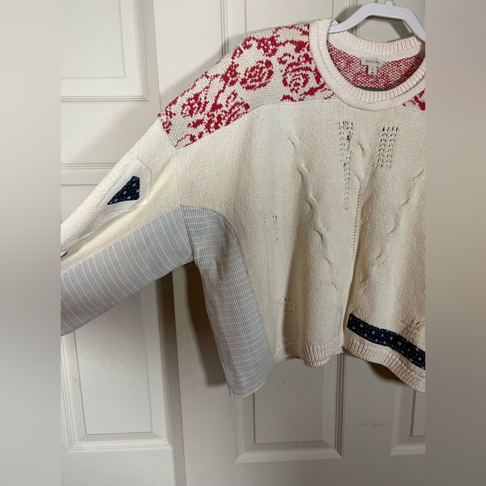 NWOT Anthropologie Pilcro Crew Neck Patch Sweater - Picture 5 of 9